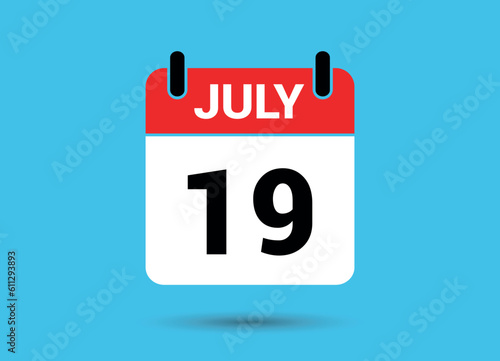 July 19 Calendar Date Flat Icon Day 19 Vector Illustration