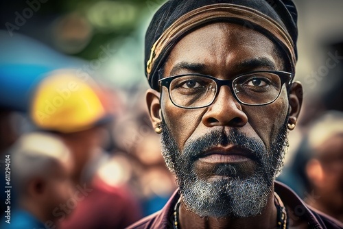 portrait Black man people at street, Generative Ai