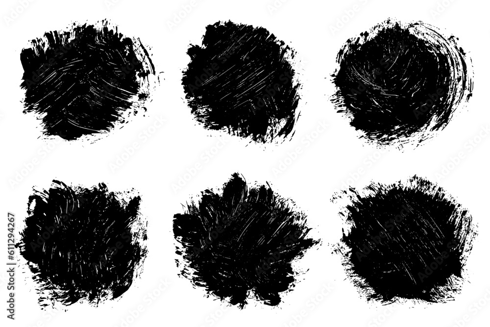 Set of black abstract brush strokes. Ink stain isolated on white background. Grainy textured design elements. Vector illustration, eps 10. Set of black abstract brush strokes. Ink stain isolated on white background. Grainy textured design elements. Vector illustration, eps 10.