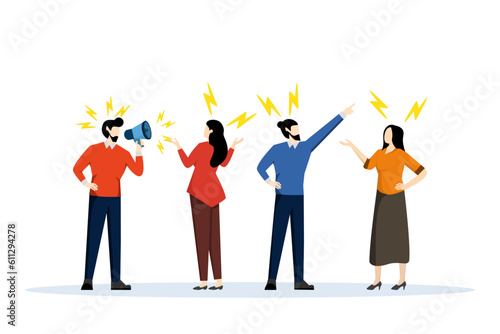 a group of people bickering and swearing. Aggressive people shouting at each other. humiliating each other, blaming each other. vector illustration design concept on white background.
