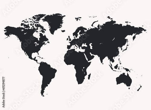 Minimalist World Map. Black and white colors. Simple background art