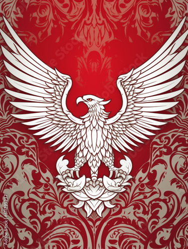 poster of indonesia red and white holiday with garuda symbol, generative ai photo
