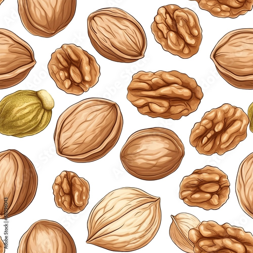 set of nuts seamless pattern