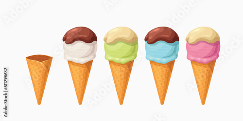 various ice cream color cone waffle set