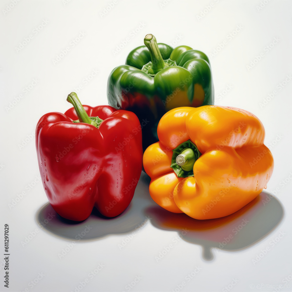 Red yellow and green peppers. Generative AI Red yellow and green peppers. Generative AI