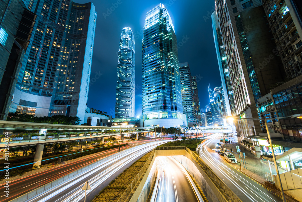 Fototapeta premium Hong Kong IFC central night view with car light trail