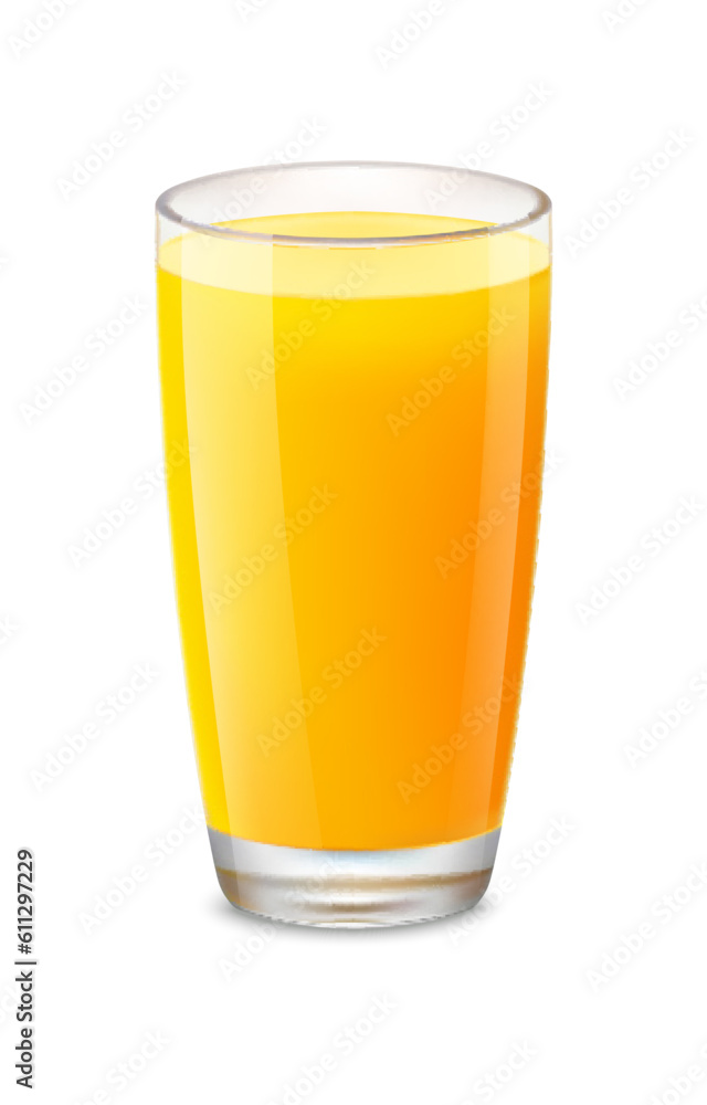 Realistic orange juice in a glass. Design element for food and beverages. Realistic orange juice in a glass. Design element for food and beverages.