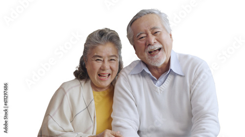 Asian senior couple smiling at the camera. Family mature couple portrait isolated white background, remove background