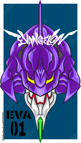 Eva 01 From Anime Evangelion Illustration For Poster Or T-shirt Design