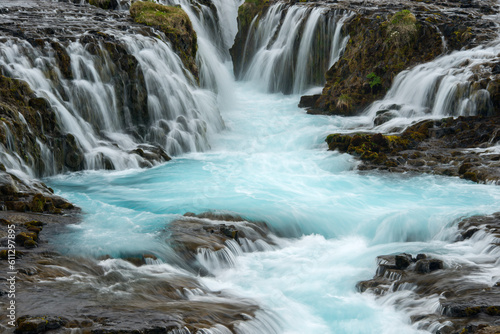 Brúarárfoss waterfall in summer (Iceland landscapes)