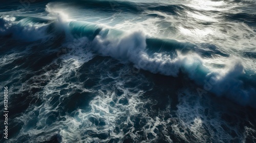 Ocean waves washing the shore. Generative AI.