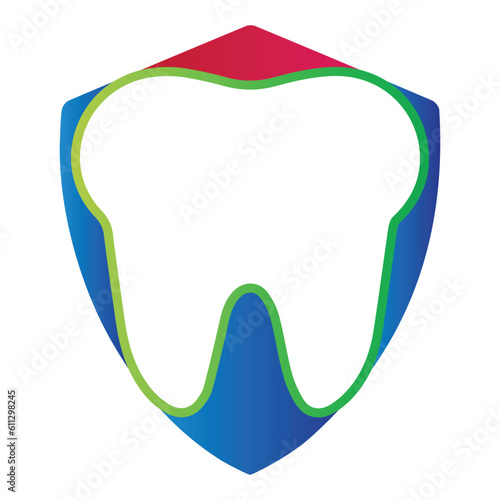 Tooth logo dental care with shield shape vector illustration