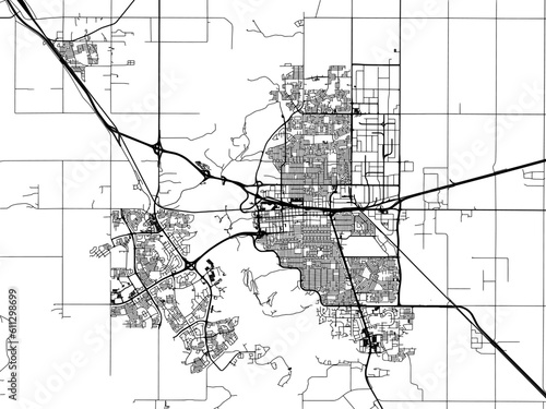 Vector road map of the city of  Lethbridge Alberta in Canada on a white background.