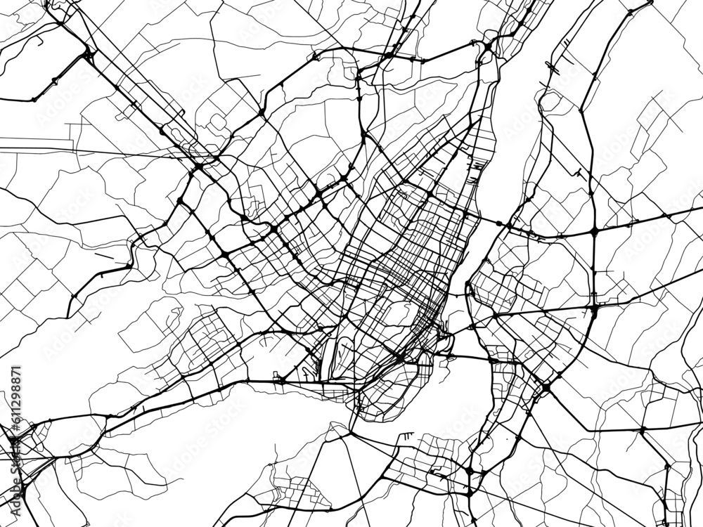 Vector road map of the city of  Montreal Quebec in Canada on a white background.