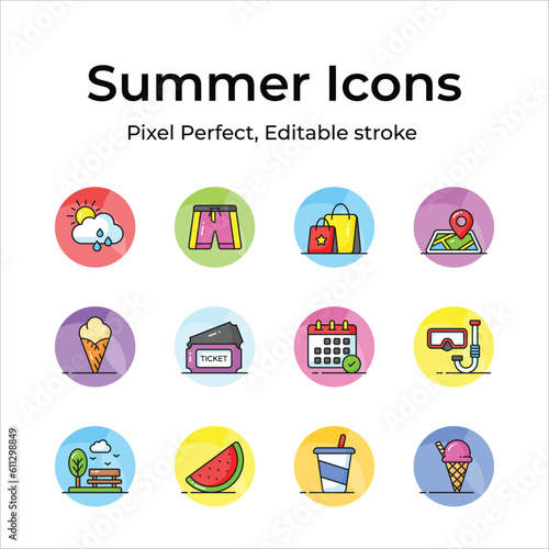 Get hold on this carefully crafted summer icons set, ready to use premium vectors