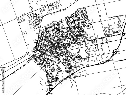 Vector road map of the city of  Woodstock Ontario in Canada on a white background.