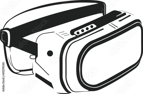 The symbol of virtual reality glasses. Black and white icons of VR devices. VR glasses technology