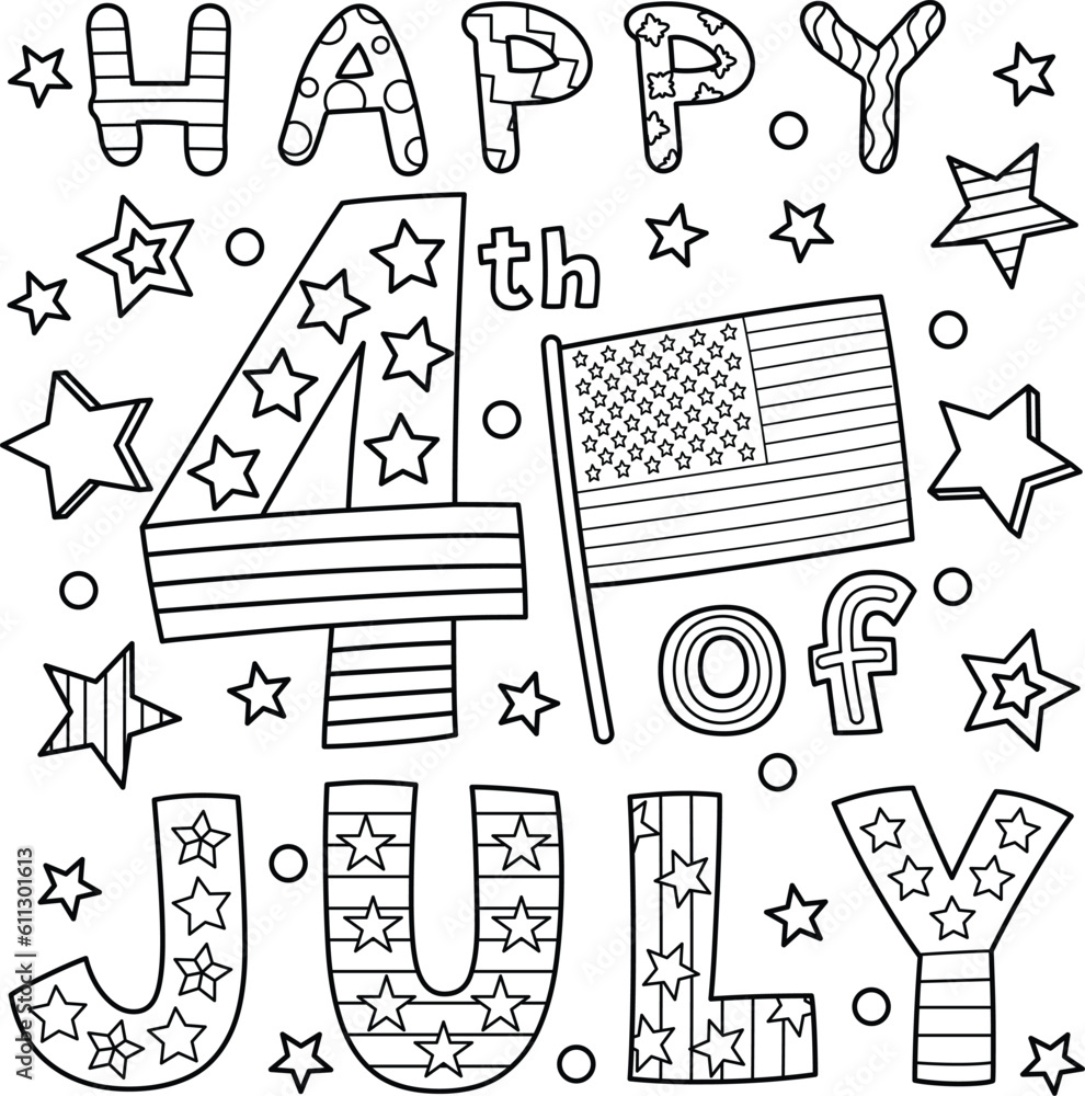 Happy 4th of July Coloring Page for Kids Stock Vector | Adobe Stock