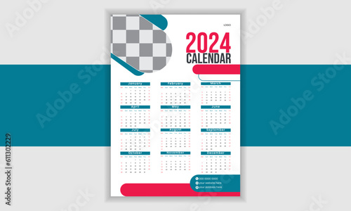 Creative Wall Calendar 2024 Template Single Page Calendar 12 Months Calendar