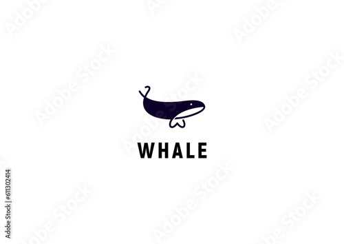 Template logo design solution with minimalist whale black and white image and lettering
