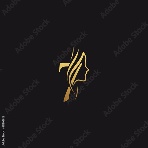gold colored number 7 combined with female face indicating beauty use for salon, hair, business, logo, design, vector, company, branding, and more