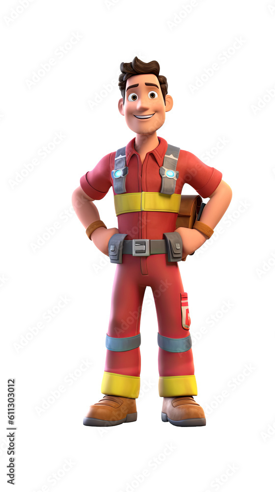 Fireman character isolated background