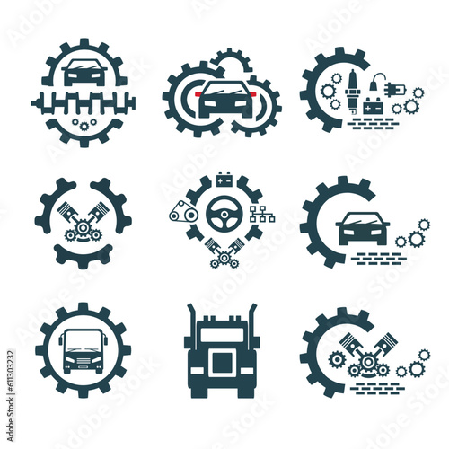 A set of vector logos of transport and auto parts.