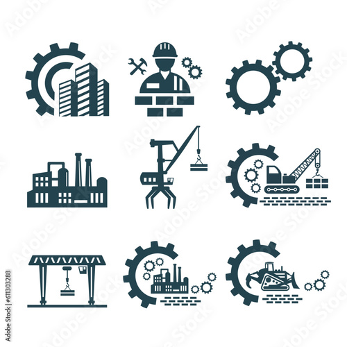 A set of vector logos of industry and construction.