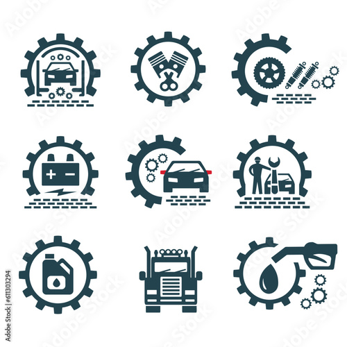 A set of vector logos of transport and auto parts.