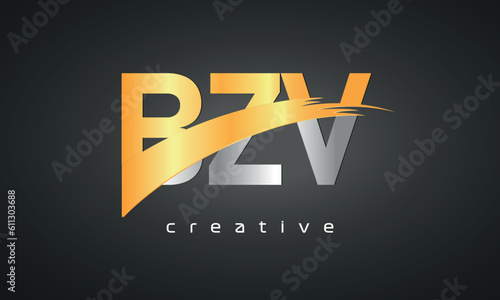 BZV Letters Logo Design with Creative Intersected and Cutted photo