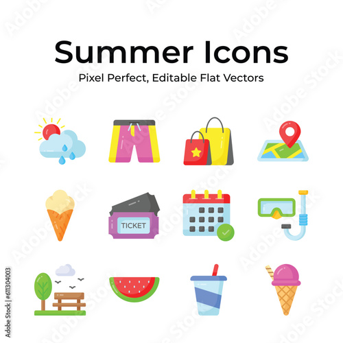 Get hold on this carefully crafted summer icons set, ready to use premium vectors