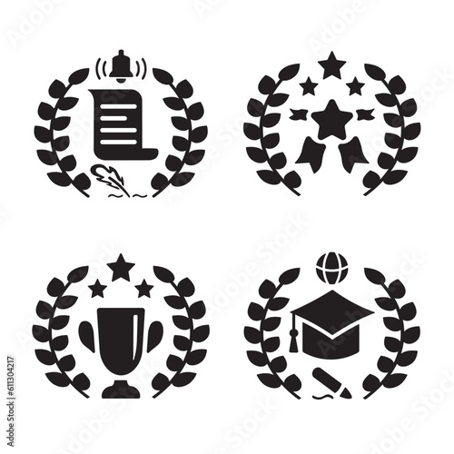 A set of vector logos of achievements and education.