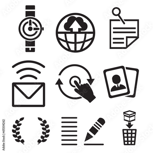 A set of vector web icons in black
