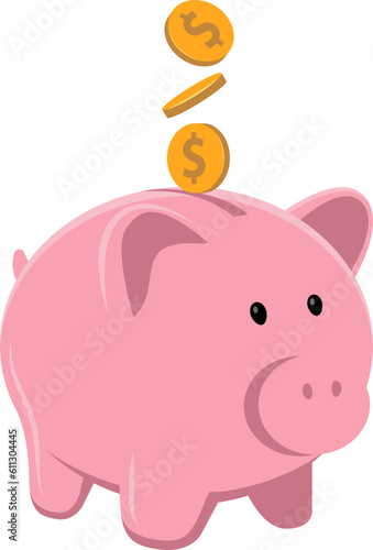 Piggy bank with coin vector illustration. Saving