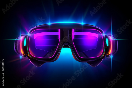 neon lit VR glasses on a black background created with AI generative tools © World of AI