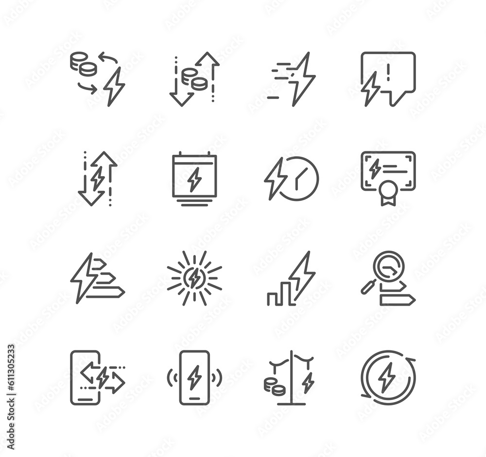 Set of energy related icons, power consumption level, energy costs, energy saving, friendly power and linear variety symbols. Set of energy related icons, power consumption level, energy costs, energy saving, friendly power and linear variety symbols.
