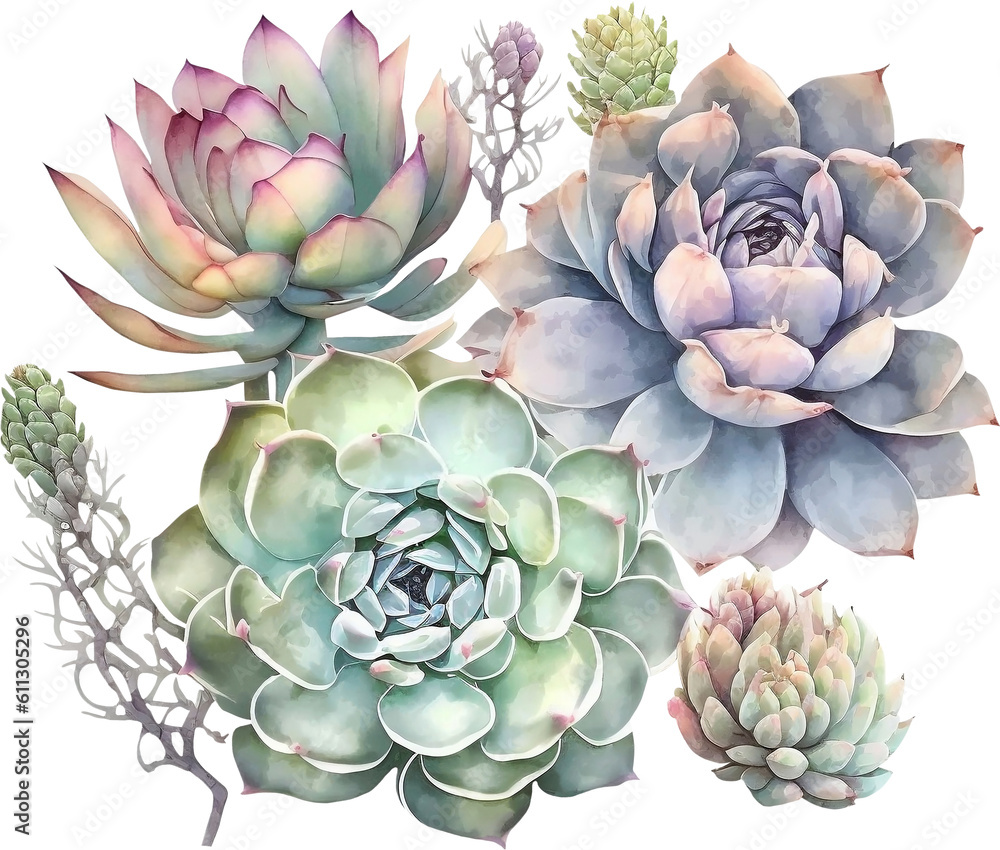 Pastel Succulents Watercolor, Cactus Clipart, Succulent Clipart ...