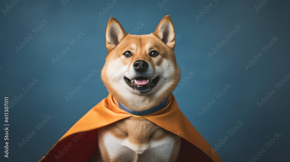 Cinematic Canine: Shiba Inu in a Superhero Outfit. Generative AI