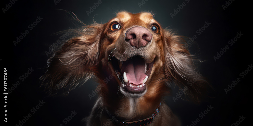 cute Cocker Spaniel Dog with funny, smiling expression posing in a studio. Generative AI