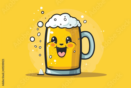 glass of beer with foam vector illustration