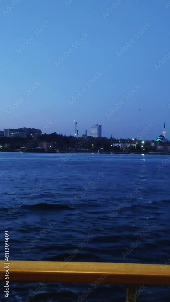 Antalya, Turkey, May 10, 2023. Night blue Mediterranean sea and coast with various city buildings and structures Antalya, Turkey, May 10, 2023. Night blue Mediterranean sea and coast with various city buildings and structures