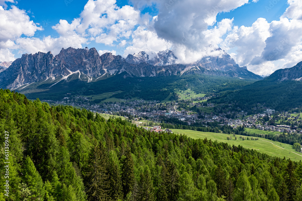 Landscape of Cortina D'Ampezzo village in the dolomites