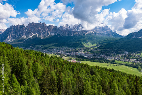 Landscape of Cortina D'Ampezzo village in the dolomites photo