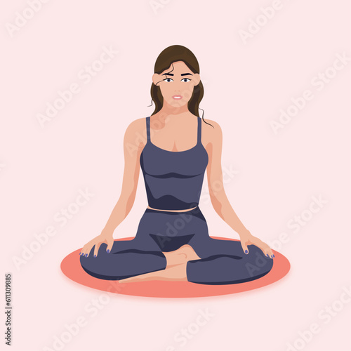 Light girl is doing yoga, flat style