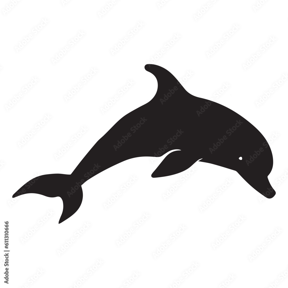 Fototapeta premium Dolphin Vector Silhouette Illustration Black Color, Dolphin Fish Vector Clipart.