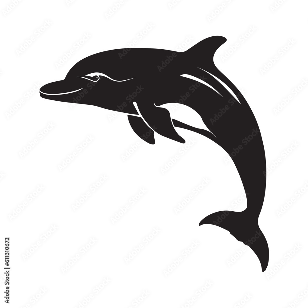 Fototapeta premium Dolphin Vector Silhouette Illustration Black Color, Dolphin Fish Vector Clipart.