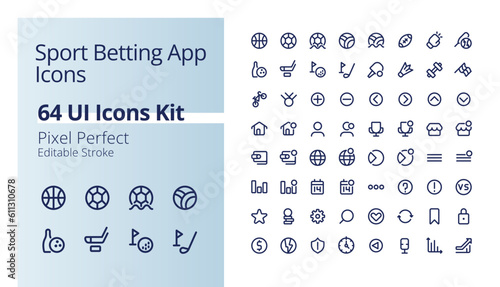 Sport betting app pixel perfect linear ui icons kit. Online bookmaker service. Sites and pages for gambling. Outline isolated user interface elements. Editable stroke. Poppins font used