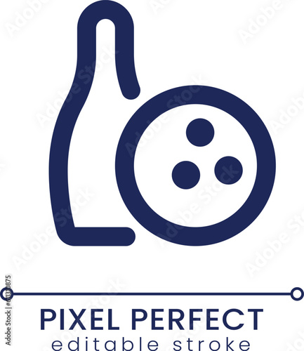 Bowling equipment pixel perfect linear ui icon. Team sports game. Professional tournament. GUI, UX design. Outline isolated user interface element for app and web. Editable stroke. Poppins font used