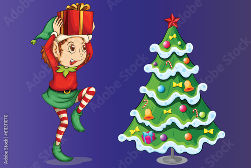 Christmas Design Element Vector Illustration Set Isolated On A Plain Background, hristmas Item Cartoon Collection Pro Vector, Vector set of Flat Christmas Ornaments. Flat cartoon Sticker illustration 