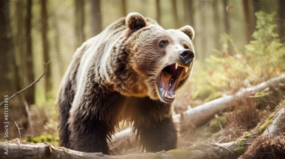 Obraz premium large angry grizzly bear. danger. generative ai